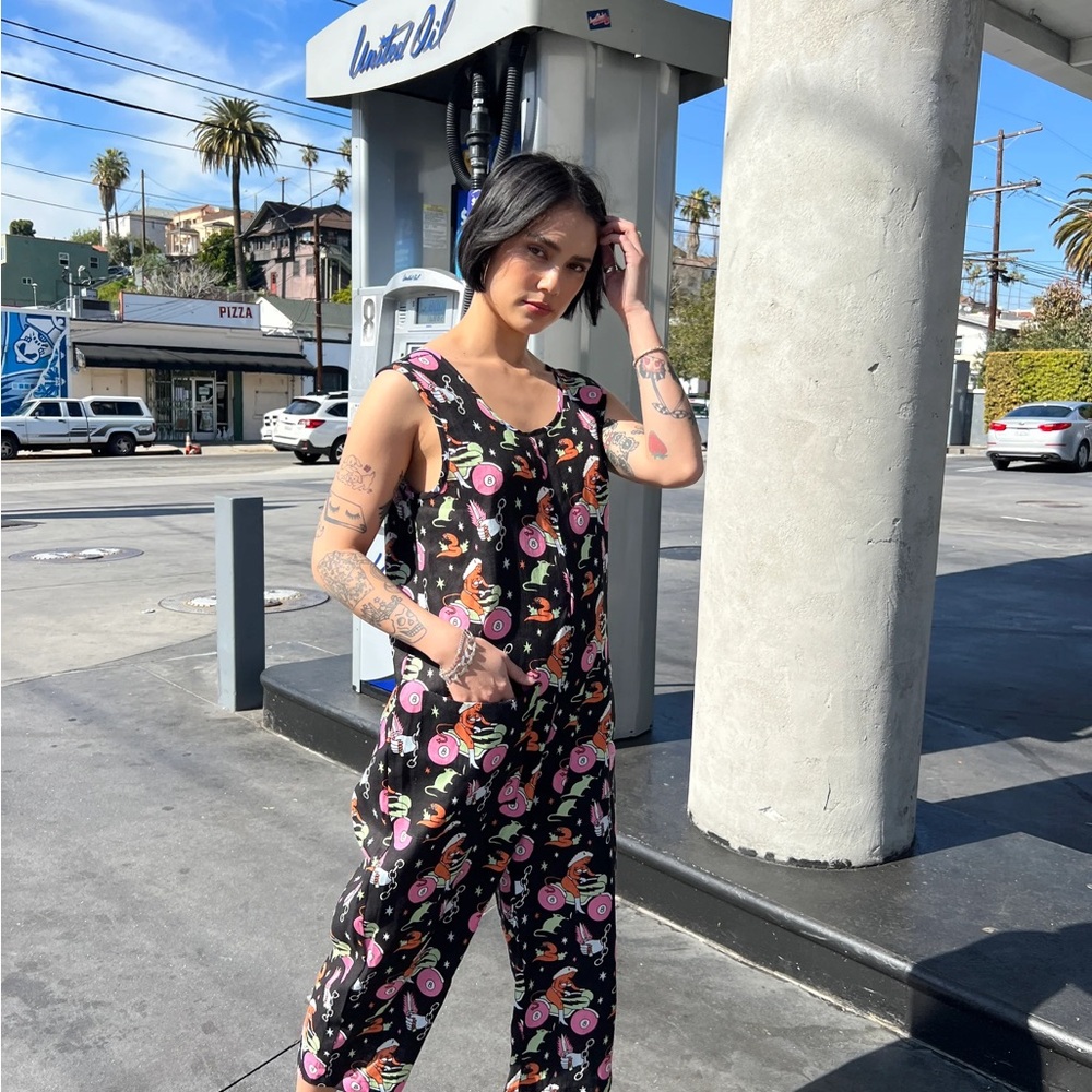 Nooworks Vibrant Floral Black and Pink Jumpsuit